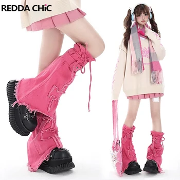 REDDACHiC Cross Stitch Дамски подгряващи крака Розово момиче Y2k дълги чорапи Превръзка до коляното Лолита Японски клинове Дънкови ботуши Cover