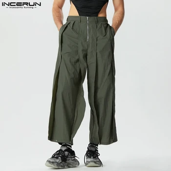 INCERUN 2023 Американски стил Pantalons Мода Мъжки деконструкция дизайн панталони Ежедневни улично облекло Леки свободни дълги панталони S-5XL