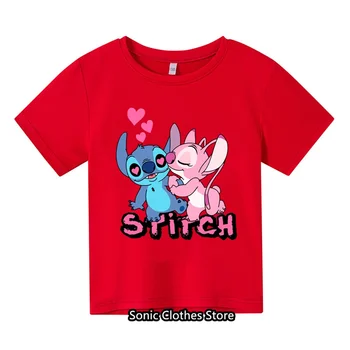 Детски тениски Мода Детски тениски Lilo&Stitch аниме лято кръг врата случайни момиче къс ръкав печат модел