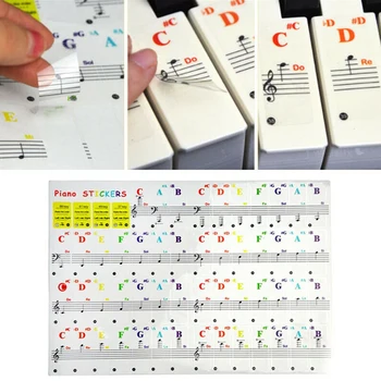 1pc прозрачни цветни пиано клавиатура стикери бележка за 88/61/49/37 клавиши начинаещи музикални инструменти аксесоари 15.5x40mm