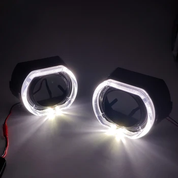 2PCS Квадратни бели LED дневни светлини Ангелско око интегрирани безел обвивки маски качулка лампи за 3inch WST H1 проектор обектив