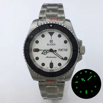 BLIGER 40mm NH36A Механична автоматична дата седмица дисплей гмуркане часовник за мъже сапфир стъкло светлинен стриди/юбилей гривна