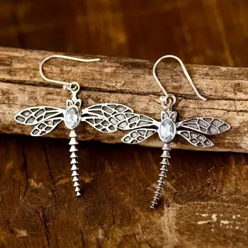 Прост сребърен цвят летящи крила водни кончета обеци за жени момичета деликатни насекоми метални висящи обеци мода парти бижута