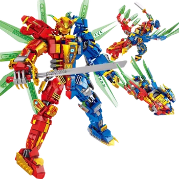 Трансформация Механичен Бог на войната Градивни блокове Пъзел Сглобяване Готини Форма Орнаменти Детски играчки Момчета Подаръци за рожден ден