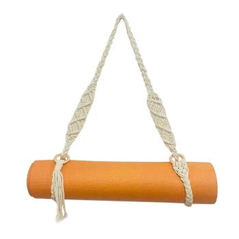 Yoga Mat каишка за носене Ръчно изработено Boho плетене на една кука Macrame Регулируема презрамка за йога мат Пилатес Упражнение Фитнес