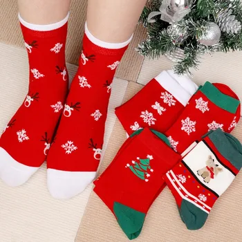 Снежинка Елк Коледни чорапи Зимна топла жена Мъже Удобни чорапи Забавни Дядо Коледа дърво еластични чорапи Сладки новогодишни подаръци