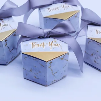 Нов мрамор шестоъгълник стил Коледа бонбони кутии сватбено парти услуги и подаръци кутия декорация бебе душ хартия благодаря чанта