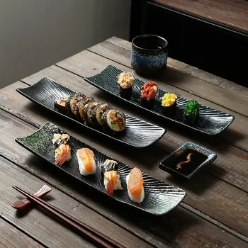 Правоъгълна плоча сашими Студено ястие Керамичен диск Реколта ресторант Специална дълга чиния за японско суши Готвене творческа чиния