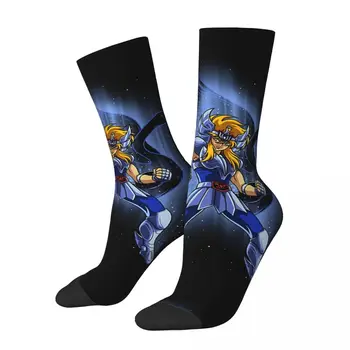 Забавен луд чорап за мъже Hyoga Of Cignus Harajuku Saint Seiya Аниме Качество Модел Отпечатан Crew Sock Новост Подарък