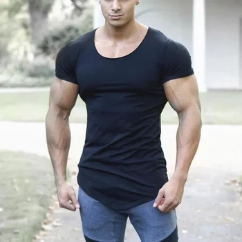 A2948 Мъжки фитнес Стегната тениска Памук Slim fit тениска мъже Културизъм