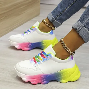 Дамски дантелени предни обувки пролетни есенни обувки за пети спортни обувки Rainbow спортни обувки на открито вътрешни дами фитнес работа маратонки