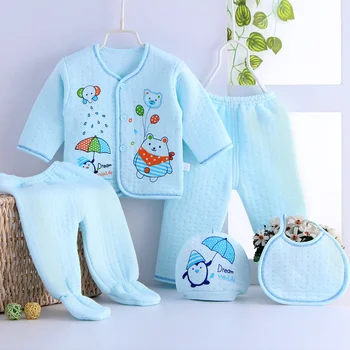 Есенно и зимно бебешко бельо Комплект новородени бебета хванати памук 5 броя памучни дрехи Бебешки топъл пакет