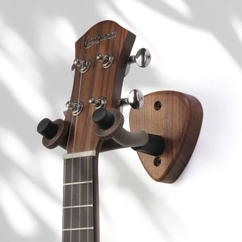 Стенен монтиран закачалка за китара с хигрометър, универсална дървена китара дисплей багажник мини хигрометър китара бас скоба