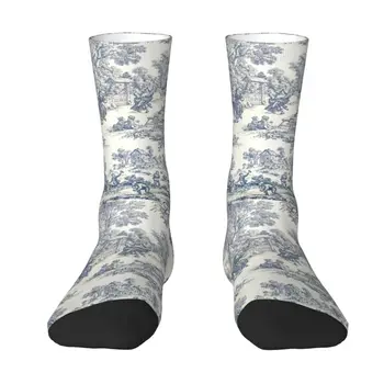 Toile De Jouy Номер 2 Мъжки чорапи за екипажа Унисекс сладък 3D отпечатан френски флот син мотив рокля чорапи