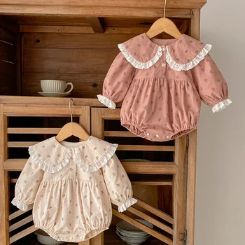 2024 Нова пролет бебе момичета облекло новородено бебе момичета бодита дълъг ръкав памук печат снаждане бебе момичета гащеризон