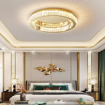 Nordic LED кристал кръг полилеи таван лампа домашно осветление за хол спалня вътрешен декор Lampara techo осветително тяло