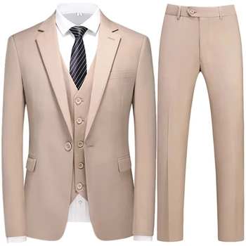 2023 Мода Нов мъжки бутиков бизнес тънък плътен цвят костюм комплект / мъжки тънък годни двойна сплит рокля блейзъри яке панталони жилетка