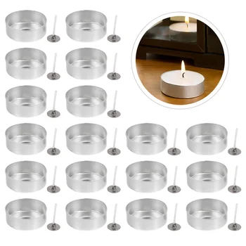 100 комплекта алуминиева обвивка модел комплекти восък случай чай светлина база DIY чаша контейнер Tealight аксесоари консумативи памук