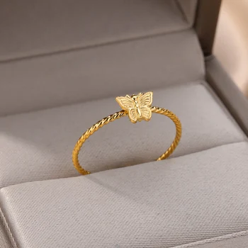 Неръждаема стомана пеперуда пръстени за жени 2023 Тенденция позлатени пръст пръстен нов в луксозна двойка сватбени бижута anillos