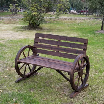2 човек седалка стол градина пейка с облегалка дървени вагон колело пейка селски открит вътрешен двор мебели естествен кафяв
