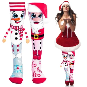 Коледа Санта снежен човек коляното високи чорапи за жени мъже празнично парти подаръци