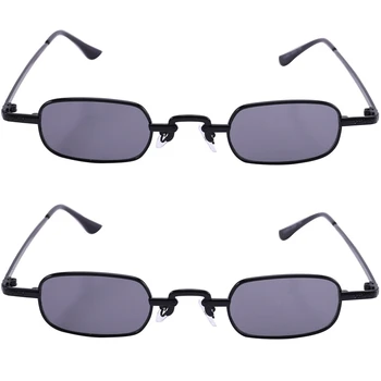 2X Ретро пънк очила Прозрачни квадратни слънчеви очила Женски ретро слънчеви очила Мъже Метална рамка-Черно & Черно Сиво