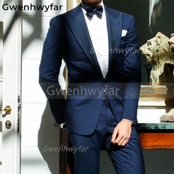 Gwenhwyfar 2022 Един бутон елегантен мъжки бизнес костюми мъжки комплект сватба младоженец абитуриентски костюм 2 броя (яке + панталон)Traje Novio
