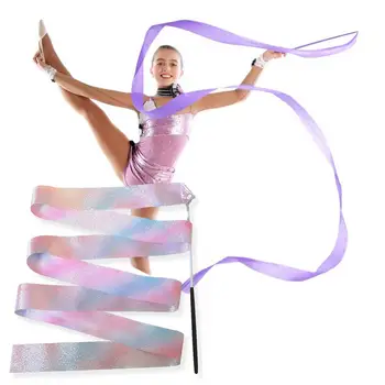2Pcs гимнастически панделки с пръчка силна дълга панделка обучение 2/4m артистични танци въртящи стик стримери деца играчка
