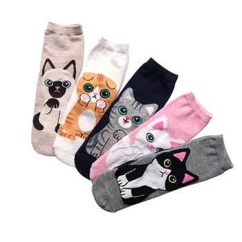 5Pair/Lot Корейски сладък карикатура котка жена чорапи мода есен и зима момиче памучни чорапи коледни подаръци Global Дропшипинг