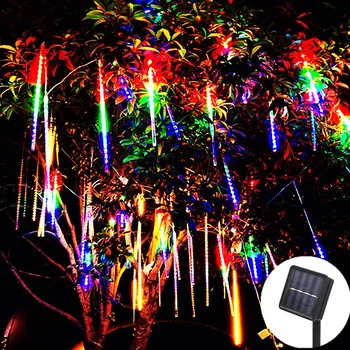 Solar LED Коледа метеор дъжд Garland Festoon празнична светлина на открито фея низ светлини за улична градина декорация Navidad