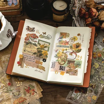 3 листа Ретро златно фолио Лъскави растения и цветя стикери за Scrapbooking Planner Дневник DIY занаяти карти албум
