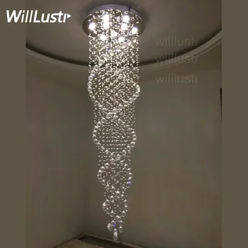 Кристална висулка лампа двойна спирала K9 кристален таван полилей LED крушка окачване висящо осветление стълбищна зала Villa Mall