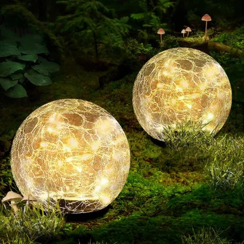 4 парче градина слънчева топка светлини LED напукани стъкло глобус слънчева енергия земята светлини открит водоустойчив за пътека двор двор тревата