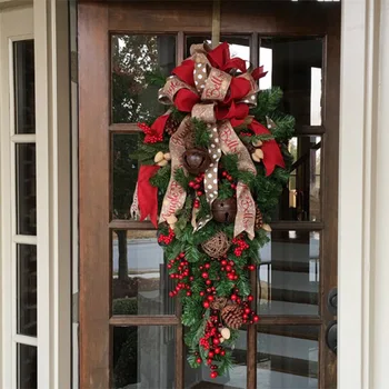 Коледен венец бонбони изкуствен венец прозорец стена врата висящи гирлянди ратан Начало Коледна украса Нова година 2023 Навида