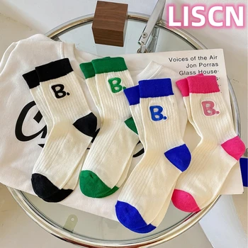 Ins Цветно писмо лого чорапи Embroid пачуърк дишаща екипаж Sox за жени момичета мода Корея улица аксесоари