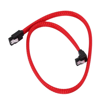 50CM SATA 3.0 III SATA3 7pin кабел за данни прав ъгъл 6Gb / s SSD кабели HDD твърд диск за данни с найлонов ръкав (червен)