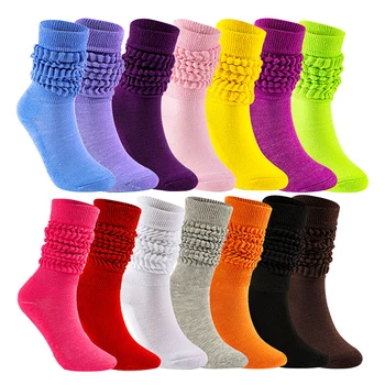 Candy Colors Slouch Scrunchy Socks Cotton Ladies Girls Casual Knee High Boot Sock Streetwear For Men Women High Boot Loose Sock