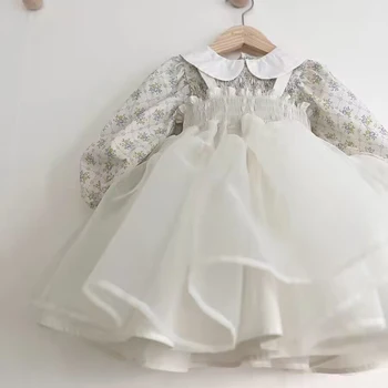 Сладко новородено бебе тюл дантела гащеризон къдрици подигравателен каишка рокля принцеса рожден ден парти дрехи за момичета Tutu пола 0-24M