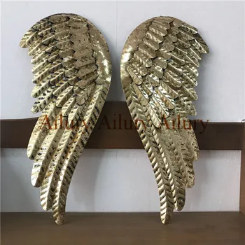  2Pcs.Unique ковано желязо направени стари ангел златни крила висящи, стена мека украса, коледен подарък