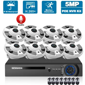 5MP CCTV POE куполна камера система комплект 10 канал NVR комплект открит водоустойчив IP рибешко око сигурност наблюдение камера система комплект 8CH