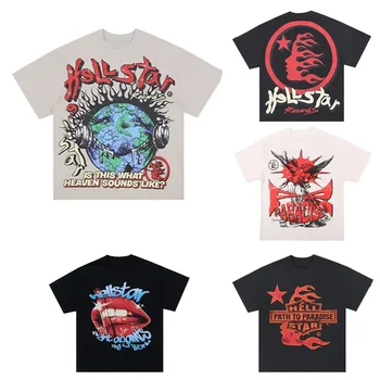 Hellstar Sound Like Heaven тениска Мъже и жени Streetwear T Shirt Висококачествена Casual Gothic Голям размер Ретро Tee Къс ръкав