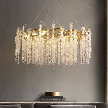 Nordic LED кристален пискюл полилей за хол зала ресторант декорация луксозен таван висулка светлини вътрешно осветление