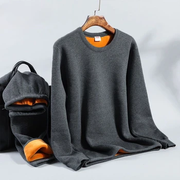 Мъжки подплатени и удебелени термобельо комплект за защита на студената топлина на есента палто и панталони Начало затопляне костюм зимата
