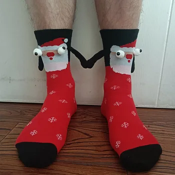 1Pair на Коледа тема магнитни държи ръце двойка чорапи неутрален червен карикатура Коледа сладък снежен човек памучни чорапи