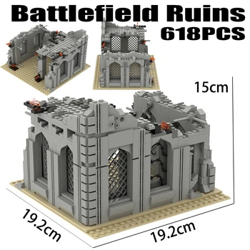 MOC City Military Battlefield Ruins Building Blocks Army Soldier Figures Police Warrior Base Ruin Weapons Accessories Bricks Toy