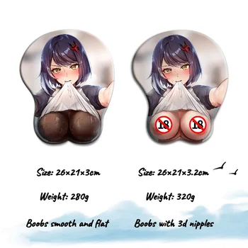 Kujou Sara NSFW 3D зърна цици подложка за мишка Genshin Impact Nude Big Oppai Mousepad Sexy Anime Wrist Rest Silicone Kawaii Desk Mat