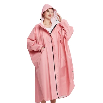 Розов жълт дъждобран за възрастни за жени водоустойчив стилен цип дълго дъждовно палто с качулка пончо яке раница наметало
