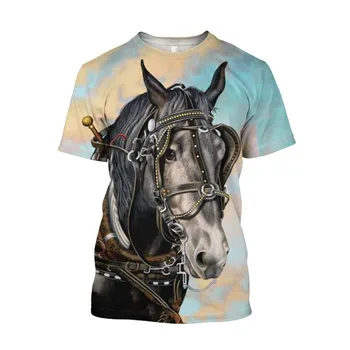HX Horse Series Мъжка тениска Животни 3D печат Мъжко облекло Жени Ежедневни върхове Къс ръкав Streetwear S-7XL