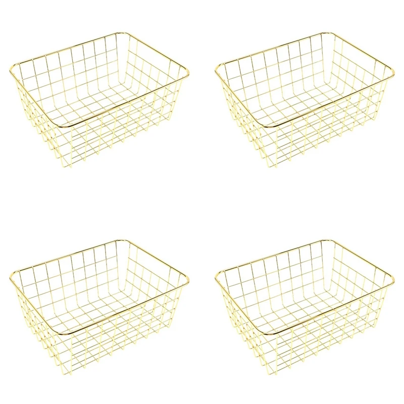 4X скандинавски стил метална тел кошница за съхранение Козметичен организатор притежател офис бюро тоалетна колекция баня рафт-злато
