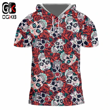 OGKB Мода цвете череп готино 3D качулка T ризи мъжки 3D печат роза къс ръкав риза дрехи лято homme хип-хоп streetwear